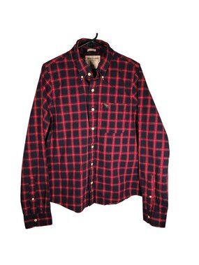 Abercrombie & Fitch Mens Shirt Size XXL Red & Navy Plaid Muscle Fit Button Down